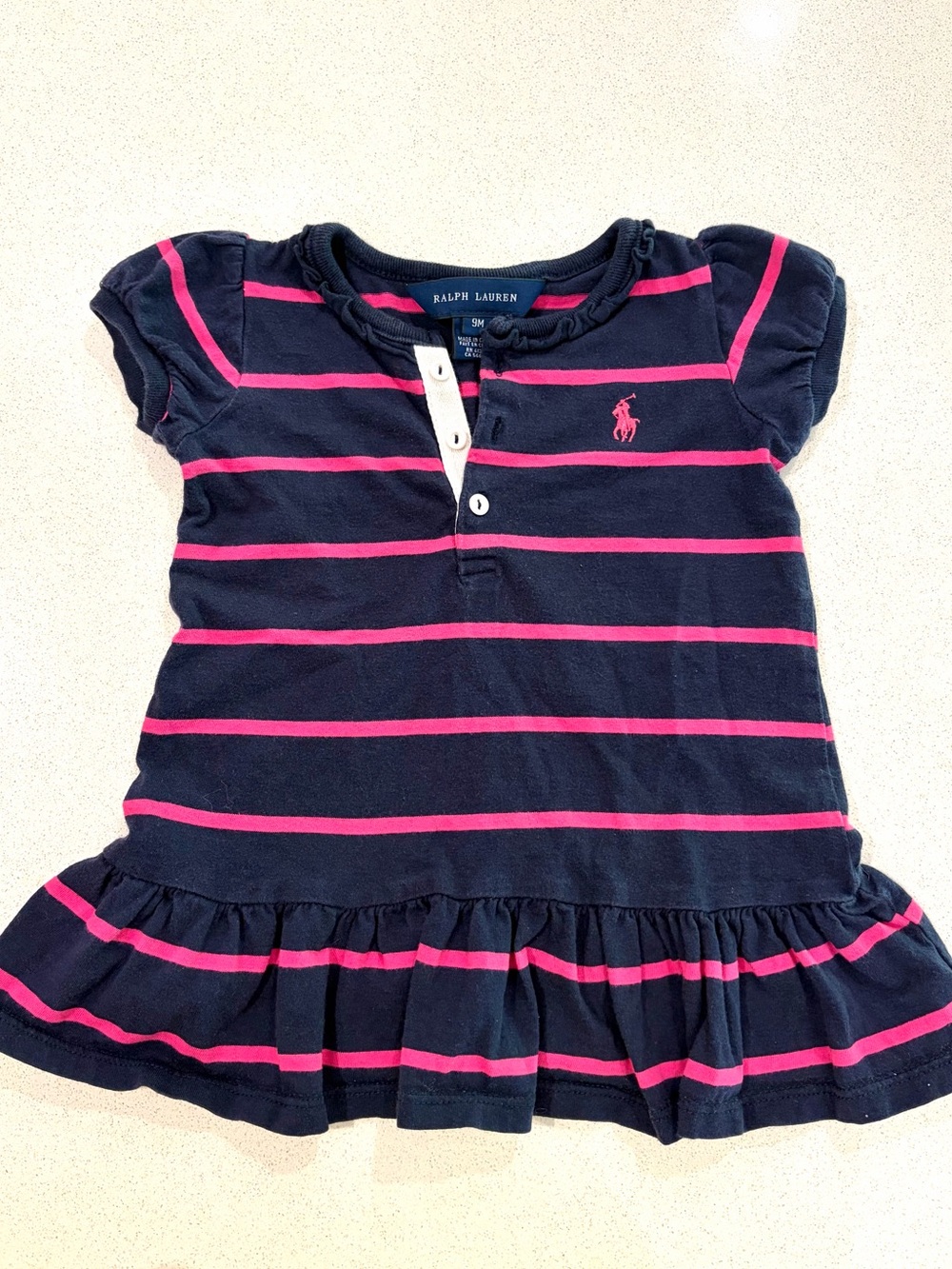 Ralph Lauren Navy and Pink Striped Polo Dress Top